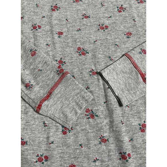 P.J. Salvage Pajama Top Small Long Sleeve Floral Rose VNeck Gray Red Light Shirt - Picture 3 of 11